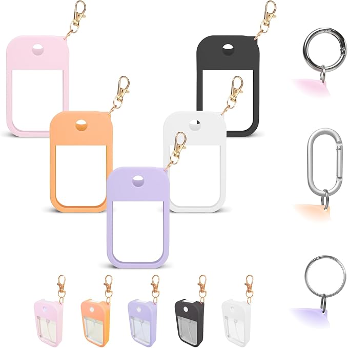 5 PCS Soft Silicone Case for Touchland Power Mist (1FL. OZ./30 mL), Protective and Stylish Case with Keychain Compatible with Touchland Hand Sanitizer Spray (Black/White/Purple/Pink/Orange)