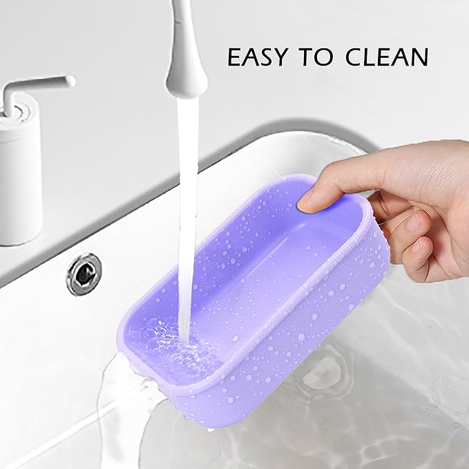 AIDIMMING Enhanced Leakproof Silicone Travel Shampoo bar Holder, Shampoo and Conditioner Bar Container, Soap Box for Handmade Soap, Shatterproof Soap Holder for Save Soap (Clear&Violet)