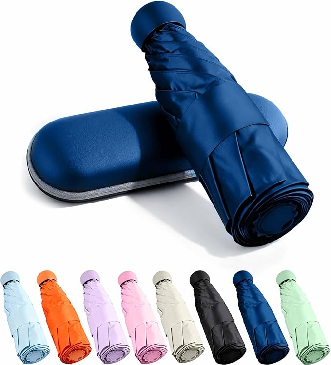 MRTLLOA Travel Essentials Mini Umbrella with Case for Purse - Small Compact & Lightweight, UV Sun Protection, Manual Open/Close for Pocket Umbrella(Women/Men/Kids)