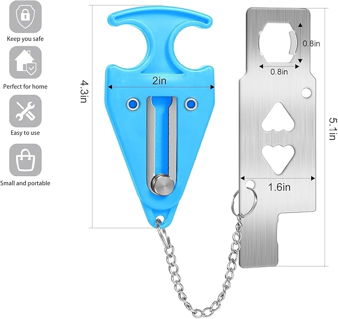 Portable Door Lock for Travel Door Lock Hotel Room Security Devices Apartment Jammer Additional Safety for Traveling Home College upgrade (Blue combination)
