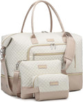 Weekender Bags for Women, Travel Duffle Bag Carry On Overnight Bag with Cosmetics Bag and Crossbody Purse for Gym Hospital, Gifts for Women, Beige Pink