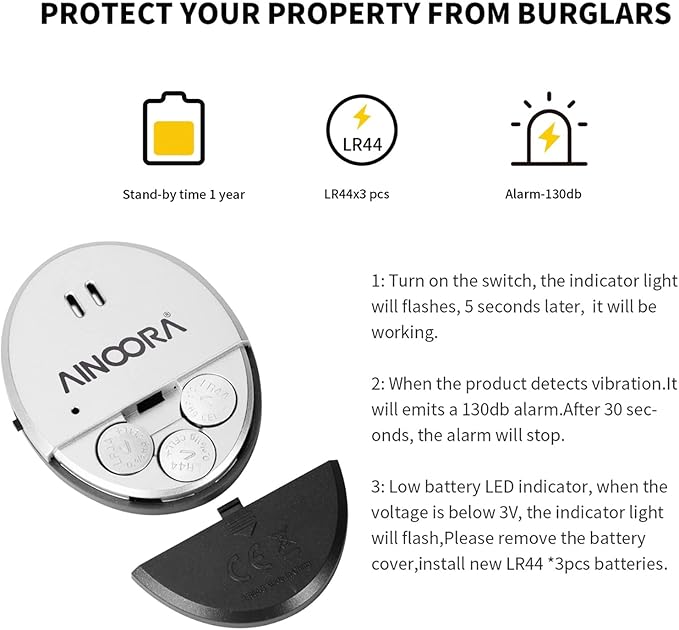 Window Alarms 4 Pack, 130dB Loud Glass Break Sensor & Vibration Alarm for Home Security, Burglar Entry Detector for Office, Apartment & RV