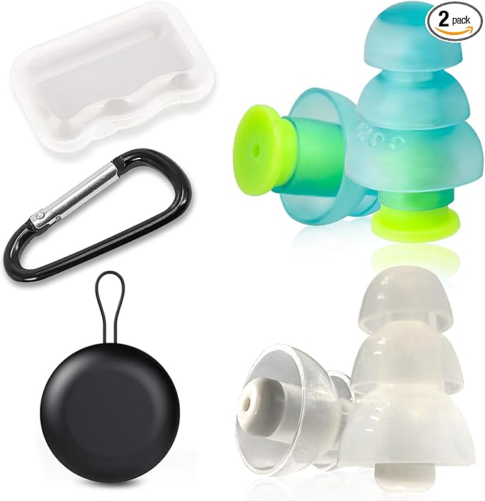 Airplane Ear Pressure Relief Earplugs - 2 Pairs Noise Reduction Travel Earplugs - Plane Travel Essentials - Comfortable Reusable Filtered Flight Ear Plugs for Adults