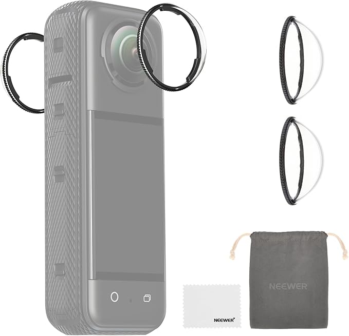 NEEWER Lens Protector Set Compatible with Insta360 X5 Action Camera (2 Pack), 9H Tempered Glass Lens Guards Accessories with Cleaning Cloth & Case, Remove Before Shooting, LPC02