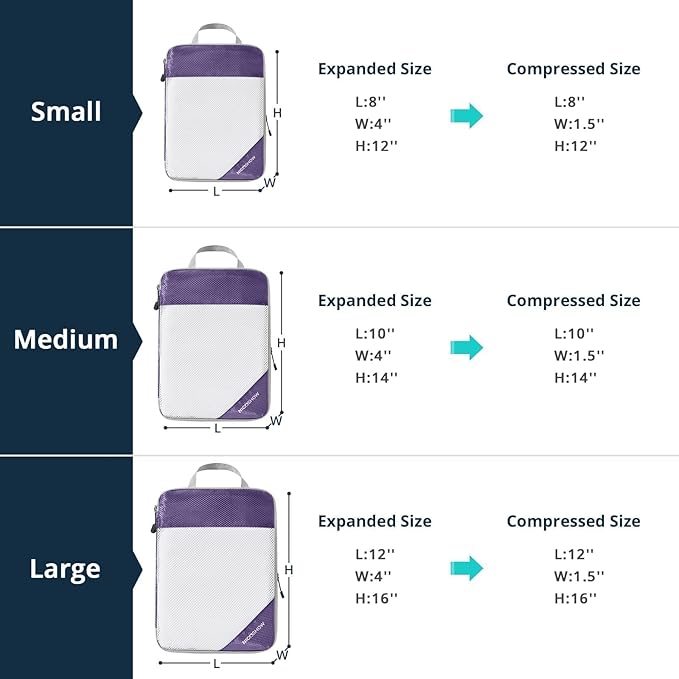 NICOSHOW Compression Packing Cubes 6 Set, Compressible Space-Saving Packing Cubes for Travel - Compression Bags, Luggage Organizer, Travel Essentials for Women, Purple