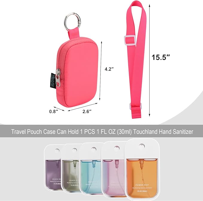 Beautyflier Pocket Hand Sanitizer Spray Case for Touchland Power Mist and Glow Mist 1FL OZ, Zipper Pouch for Hand Sanitizer Spray Bottle, with Removable Neck Strap, Great for Travel (Light Pink)