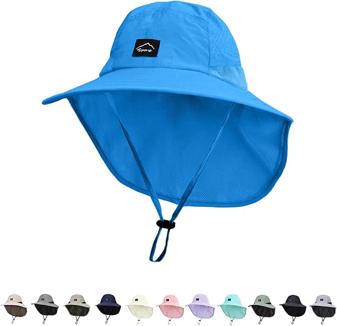 Outdoor Kids Sun Hat with Neck Flap UPF 50+ Quick Dry Beach Hats for Baby Boys Girls Age 2-12 Years Adjustable