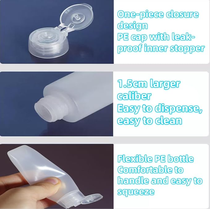 Travel Size Bottles 1oz Squeeze Bottles With Flip Cap Leak Proof BPA Free Refillable Tubes Travel 6 Pack