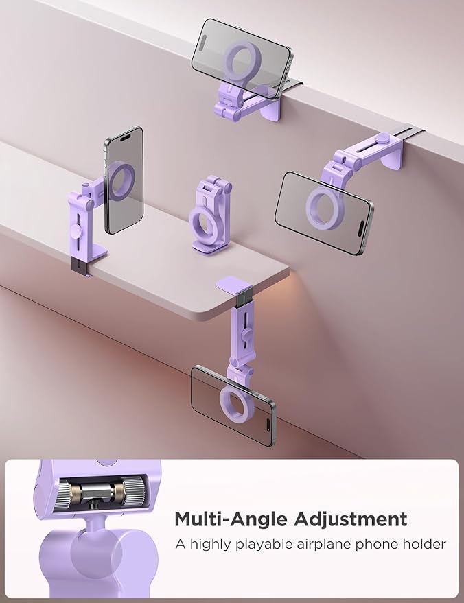 JOYROOM for Magsafe Airplane Phone Holder Travel Essentials, [Flexible Rotation] Hands-Free Plane Phone Hount, Airplane Travel Essentials for iPhone 15 Pro Max 14 13 12 Series Purple
