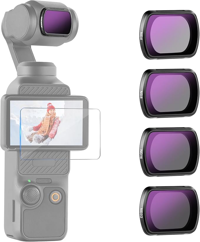 NEEWER ND Filter Kit Compatible with DJI Osmo Pocket 4 & 3 Creator Combo, 4 Pack ND4 ND8 ND16 ND32 Magnetic Neutral Density Filter Accessories Set with Multicoated HD Optical Glass, FL-B02
