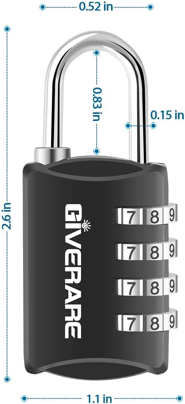 GIVERARE 4 Pack Combination Lock, 4-Digit Padlock Keyless, Resettable Luggage Locks for Backpack, Gym & School & Employee Locker, Weatherproof Travel Lock for Fence, Backyard Gate, Hasp, Case-Black