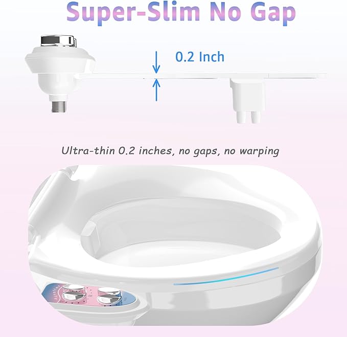 Aünsffer Toilet Bidet Attachment for Toilet, No-Electric Fresh Cold Water with Dual Nozzles Sprayer, 3 Wash Modes (Feminine/Bidet Wash + Self-Cleaning)，Fits Standard Toilet Bowl, Blue Pink
