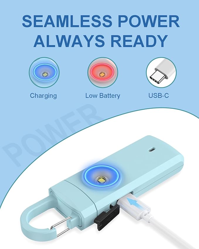 Rechargeable Personal Safety Alarm for Women, Loud Siren Birdie Sound, Strobe SOS LED Light, USB Charging, Be Safe with Personal Alarm Keychain for Wife, Daughter, Student, Aqua