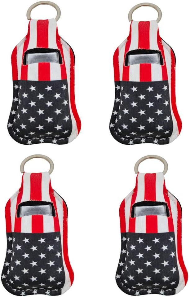 4 Piece Hand Sanitizer Bottle Holder Keyring-Ranxizy Neoprene Keychain for 30ML Gym Shampoo Lotion Soap Perfume and Liquids Travel Containers,Flag