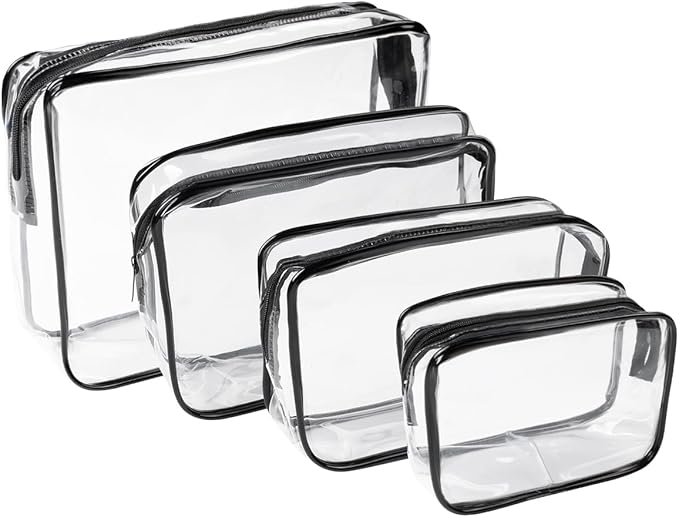 4Pack Black Clear Cosmetic Bags for Women Zipper Pouches Set PVC TSA Approved Toiletry Bag Organizers Packing Cubes