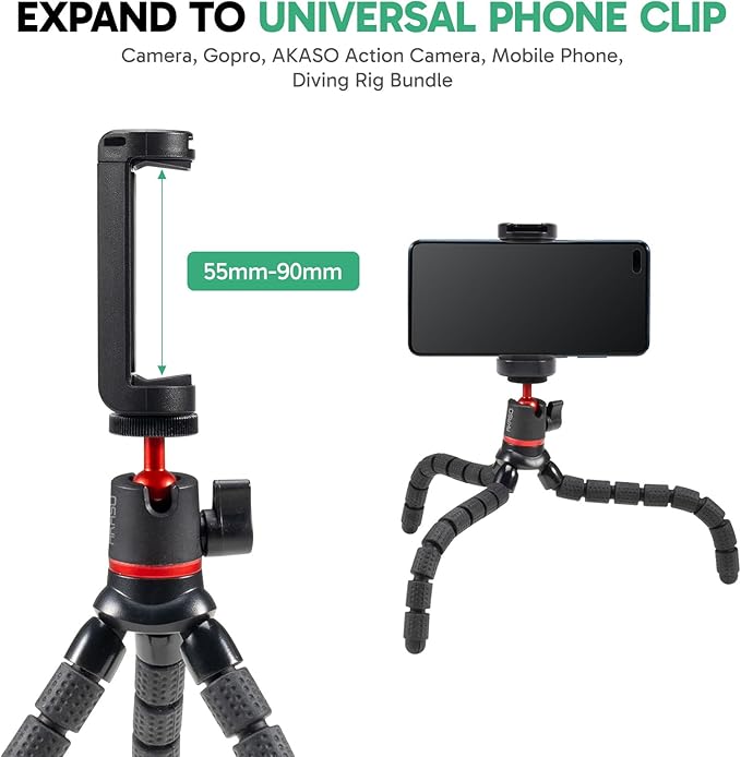 AKASO Action Camera Accessories Kit Compatible with AKASO Action Camera EK7000/Brave 4/Brave 7 LE/Brave 7/Brave 8/V50X/GoPro Hero12/11/10/ 9/8 Max/DJI Osmo Action (Flexible Selfie Stick Tripod)