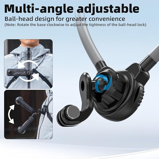 Magnetic Neck Mount for Action Camera, Quick Release Chest Holder Mount for Hands-Free POV/Vlog with Adjustable Chest Strap for Insta360 X5/X4/X3, Gopro 13/12/11, DJI Action 6/5pro/4, Nano and More