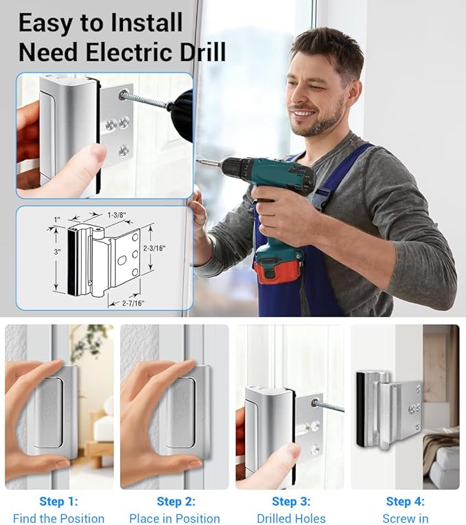 Home Security Door Reinforcement Lock with 8 Screws and Withstand 800 lbs, Child Proof Deadbolt Latch Prevents Unauthorized Entry, Door Safety Locks from Inside for Home & Privacy, Easy Installation
