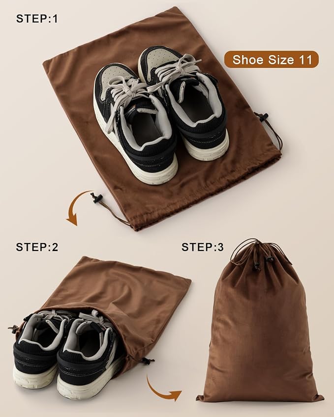 FantasyLife Shoe Bags for Travel, Washable Dust Bags for Storage & Packing, Flannel Shoe Pouch with Drawstring Closure for Purses, Handbags, Shoes & Toys (2, Mocha Mousse, 17.3"x12.6")