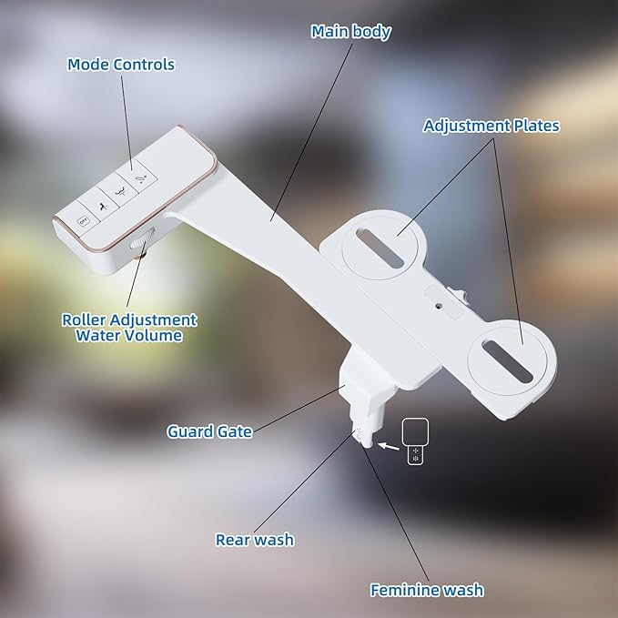 Hibbent Bidet Attachment for Toilet, Non-Electric Dual Nozzle for Frontal & Rear Wash, Adjustable Water Pressure Control, Fresh Water Bidet Toilet Seat, Self Cleaning Water Sprayer, Rose Gold