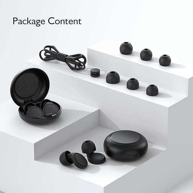 Jayine 2 Pairs Ear Plugs for Sleeping, Soft Full Silicone Ear Plugs for Noise Reduction 25dB, Reusable Hearing Protection Earplugs for Concert, Focus, Noise Sensitivity, 8 Ear Tips in S/M/L - Black