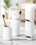 FERYES Travel Toothbrush Holder – 3-in-1 Portable Organizer with Draining Lid & Mouthwash Cup (White)