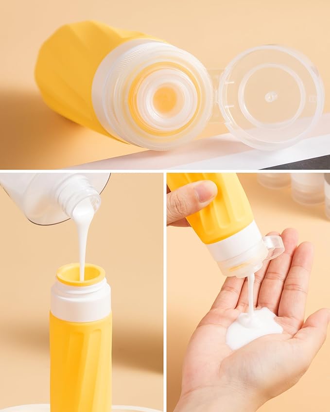 Mrsdry Travel Bottles for Toiletries 8 Pack, Travel Size Toiletries, Tsa Approved Travel Size Containers 3oz, with Travel Essentials Clear Bag, Leak Proof Silicone Squeezable Creams Jars