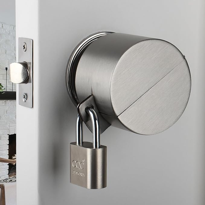 Door Handle/Knob Lock Out Device,Metal Stainless Steel,Cover to Disable The Doorknob/Faucet, Prevents Turning and Operating of Door Knob and Access to Keyhole, (with Padlock) Childproof