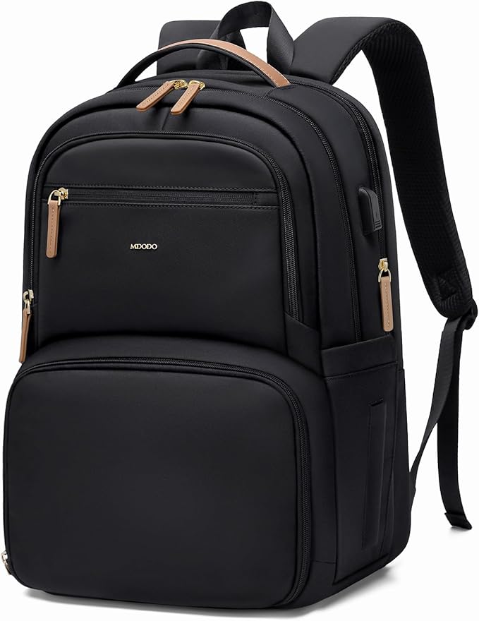 MDODO Lunch Backpack for Women Men,15.6Inch Insulated Lunch Box Backpack with USB Charging Port, Diaper Laptop Back pack for Travel Picnic Work Teacher Nurse,Black