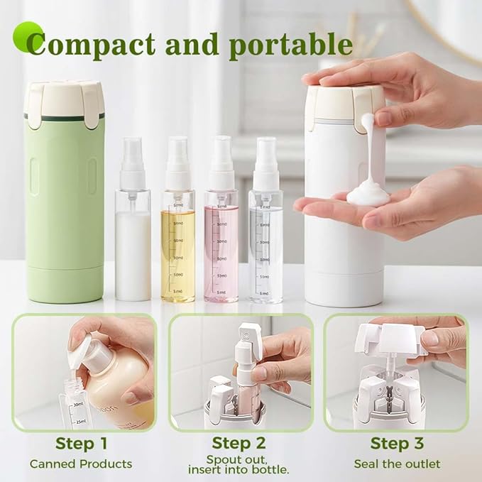 4 in 1 Travel Dispenser, 4 Pack 30ML Travel Bottles for Toiletries, Leak Proof Travel Size Containers, Portable Containers for Shampoo Lotion Conditioner Cream (White)