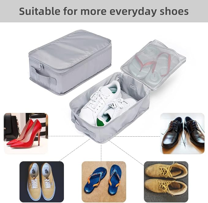 Travel Shoe Bags, Foldable Waterproof Shoe Pouches Organizer-Double Layer (4 Grey Shoe Bag)