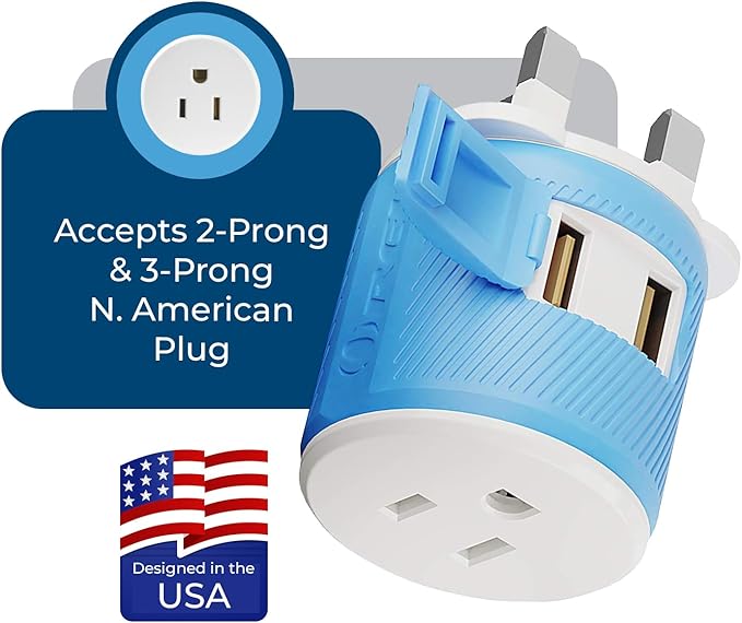 OREI UK, Ireland, Dubai Travel Plug Adapter with Dual USB - USA Input - Type G - (U2U-7), Will Work with Cell Phones, Camera, Laptop, Tablets, iPad, iPhone and More