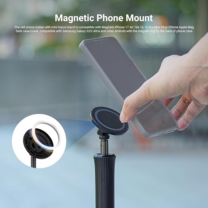 NEEWER Airplane Phone Holder, Magnetic Smartphone Desk Mount Tripod Stand Handheld Selfie Stick Plane Gadget Travel Essentials Compatible with MagSafe iPhone Samsung Android for Video Recording, TP016