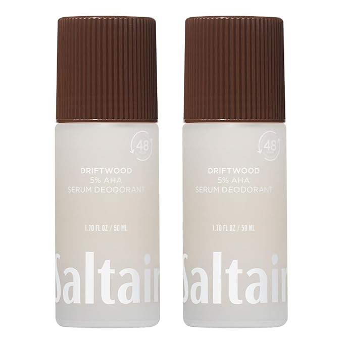 Saltair Serum Deodorant 2 Pack – 5% AHA – Aluminum-Free Odor Control for Women & Men – Mandelic Acid Deodorant with Lactic Acid – Driftwood Scent – 2x 1.7oz Travel Roll On