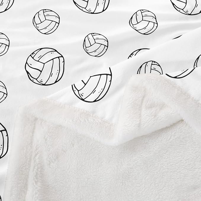 Volleyball Kids Throw Blanket - Ball Sports Games Competition Bed Blanket for Girls Boys Adults, Simple Fashion Cartoon Fleece, Black White Chic Fuzzy, 40 x 50 Inches