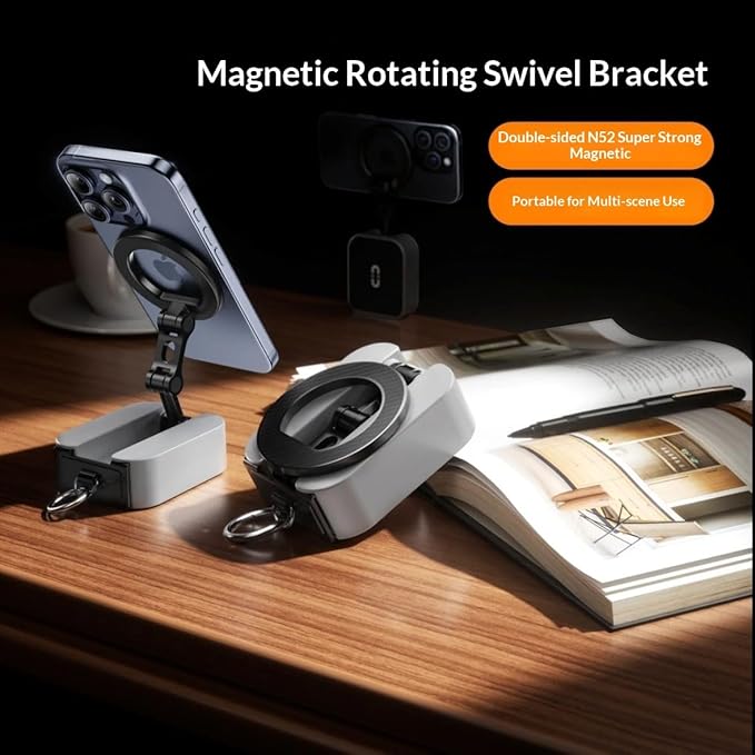 Premium Metal Magnetic Phone Holder - 360° Rotatable Foldable Travel Phone Stand for Airplane, Desk, Flight & Vacation Essentials