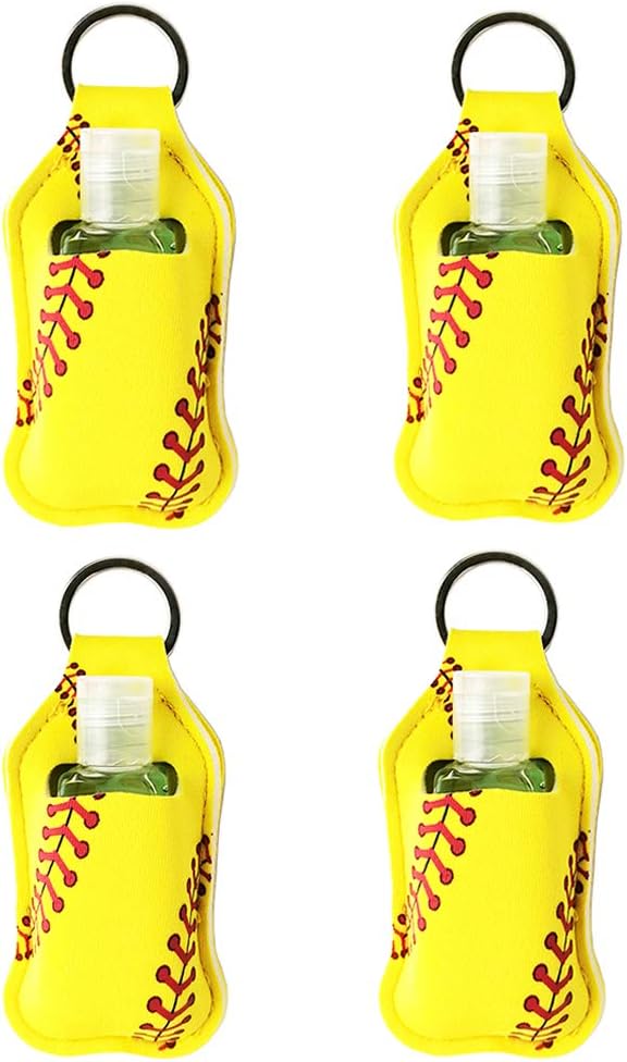 4 Piece Hand Sanitizer Bottle Holder Keyring-Ranxizy Neoprene Keychain for 30ML Gym Shampoo Lotion Soap Perfume and Liquids Travel Containers,Yellow Baseball