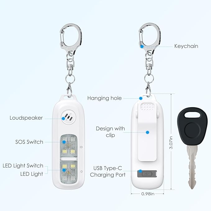 AMIR Personal Safety Alarm for Women, Rechargeable Clip On Flashlight, 130 dB Safe Sound Personal Alarm with Strobe Lights, Running Lights for Runners, 4 Light Modes