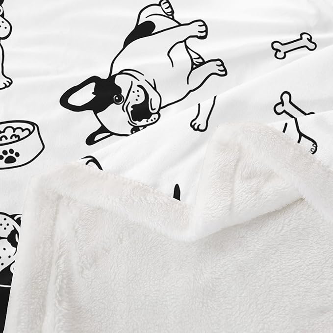 Cartoon Dogs Kids Throw Blanket,Bones Dogs Paws Cute Bed Blanket for Girls Boys Adults,Lovely Dogs Simple Style Fleece Blanket,Black White Chic Fuzzy Blanket,Throw Size (50 x 60 Inches)