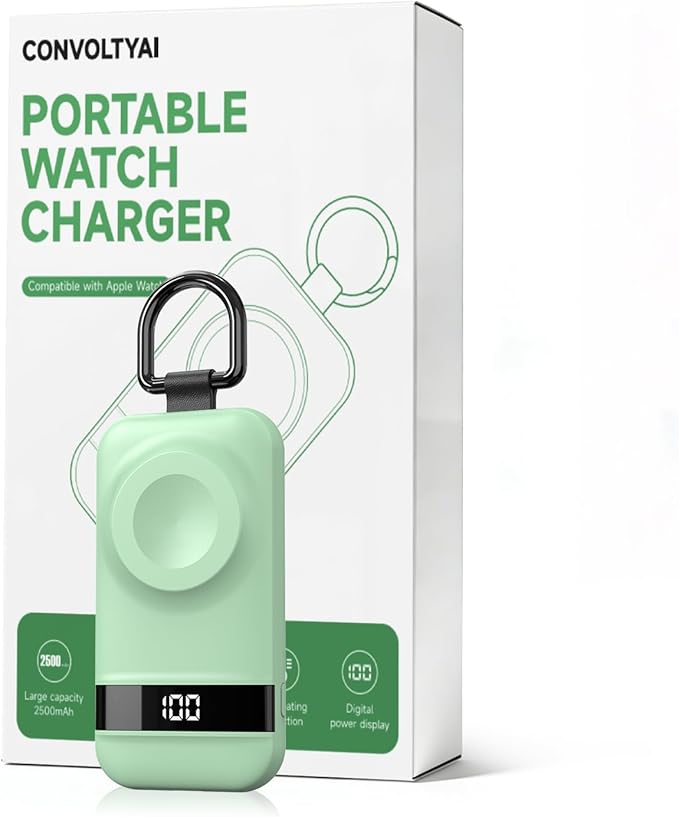 Portable Charger for Apple Watch, 2500mAh & Digital Display – Magnetic Fast Charging iWatch Charger for Travel – for Apple Watch Series 1-11/SE1-3/Ultra 1-3 (Mint Green)