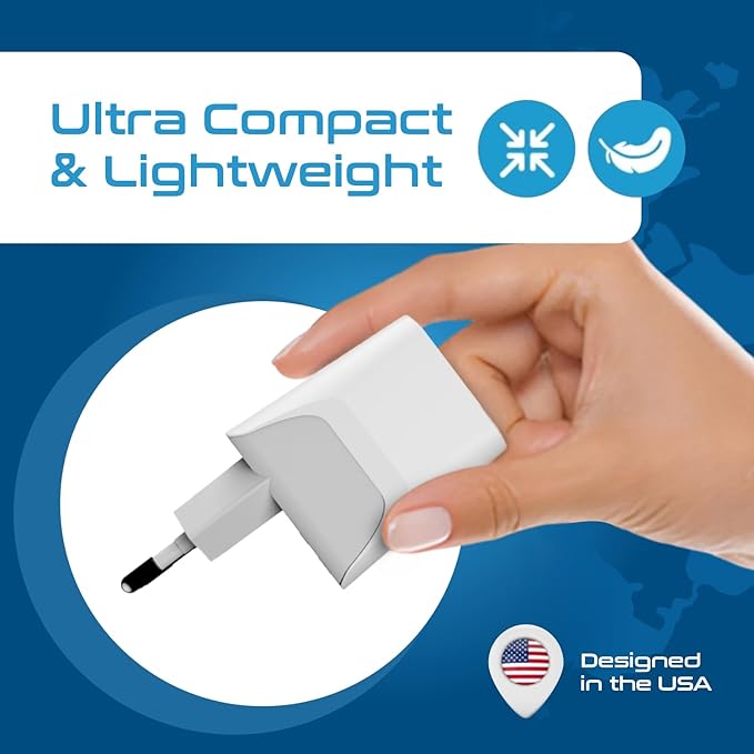 Ceptics Italy, Europe Travel Adapter Plug Set - 2 Pack - with 2 USB + USA Socket Input - Type L and Type C - Ultra Compact - Safe Grounded Perfect for Cell Phones, Laptops, Camera Chargers