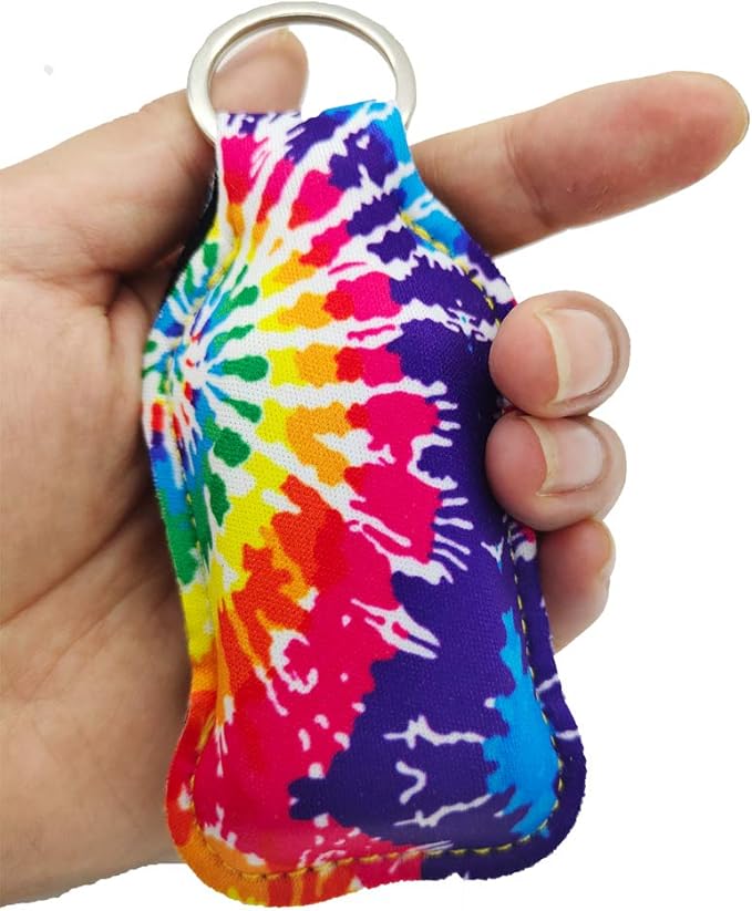 4 Piece Hand Sanitizer Bottle Holder Keyring Neoprene Keychain for 30ML Gym Shampoo Lotion Soap Perfume and Liquids Travel Containers,Tie-dye