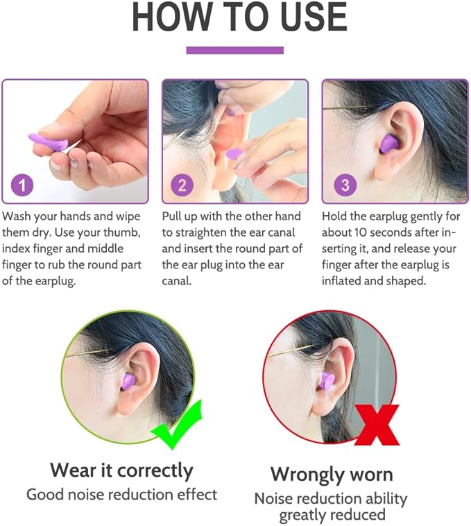 LYSIAN Small Foam Ear Plugs for Small Ear Canals, 100 Pairs Soft Noise Reducing Earplugs for Sleeping, Study, Work, Travel, Women Teens, Purple