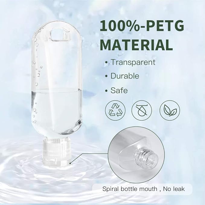 8 Pcs Travel Size Bottles with Keychain Hand Sanitizer Holder, 2 oz Portable Plastic Small Empty Bottles Leakproof Refillable Squeeze Containers for Backpack