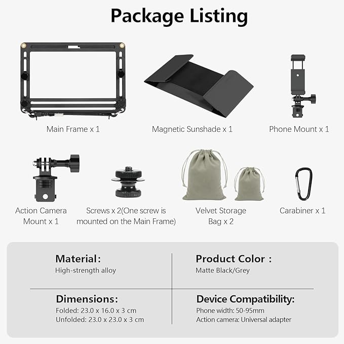 AMAZEAR Phone Fence Mount with Magnetic Shade, Action Camera Fence Mounting Kit for iPhone Samsung Mevo Start Go Pro, Phone Streaming Kit for Baseball Softball Tennis