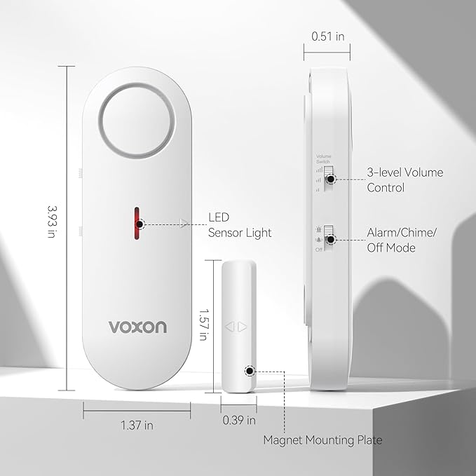 VOXON Door Alarms for Kids Safety - Window Alarms for Personal Home Security - 2 in 1 Chime/Alarm | 3-Level Volume Control - Burglar Door Sensor Alarm for Pool House Rooms Garage RVs - 2 Pack