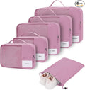 ECOHUB 6 Set Packing Cubes for Travel Durable Suitcase Organizer Bags Set with Personalized Tag Travel Essentials with Shoe Bag Traveling Accessories for Luggage Machine Washable, Pink