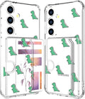 Compatible with Samsung Galaxy S24+ Plus / S25+ Plus Case Card Holder for Women Cute Design,Wallet Phone Cases Transparent Cool Kawaii Protective (Clear Lovely Dinosaurs Animal)
