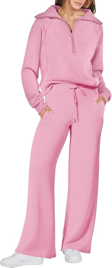 ANRABESS Women 2 Piece Outfits 2025 Fall Fashion Airport Wide Leg Pants Lounge Set Leisure Travel Vacation Clothes Sweatsuits