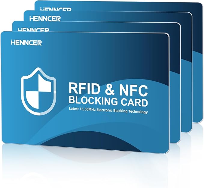 NEW RFID Blocking Card, 4 Pack Fuss Protection for Entire Wallet Shield, Credit Card Protector NFC Bank Debit Blocker, Identity Theft Prevention for Passport Travel Security (4, Blue)